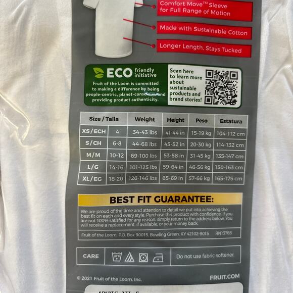 Fruit of the Loom Boys White T Shirts Crew Cotton Undershirt 5 Pack Small 6 - 8 - Picture 3 of 3